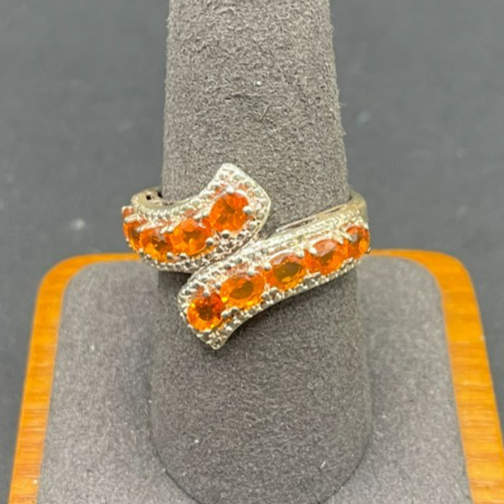 Vintage 925 Sterling Silver Orange Fire Opal Bypass Statement Ring Size 9 4g